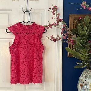 NWOT Women’s J. Crew Pink Raspberry High Neckline Sleeveless Eyelet Top Size S